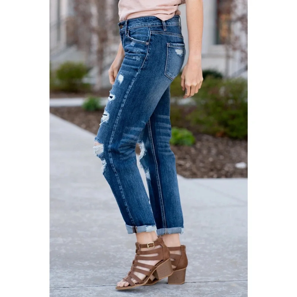Kancan Ultra-Comfortable Ripped Denim Boyfriend Jeans‎ Size 13/30